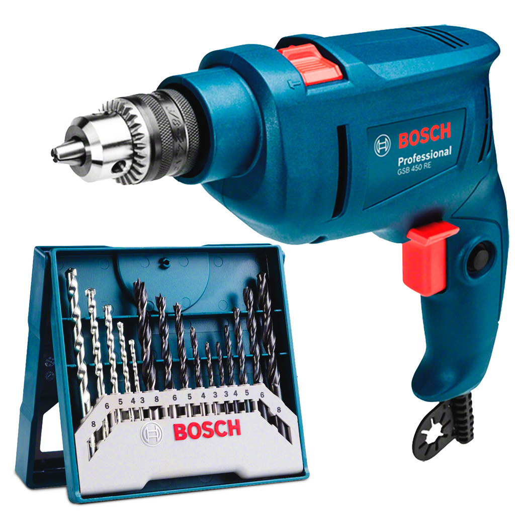Furadeira Industrial Impacto Rev 450w Gsb 450 Re Bosch + Kit - Home & Living