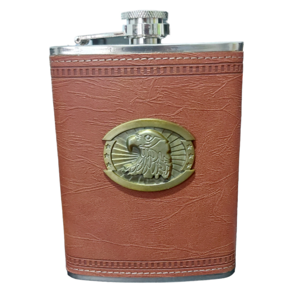 Cantil de bolso Porta Bebidas Whisky na Caixa imagem de Aguia Capa de Couro