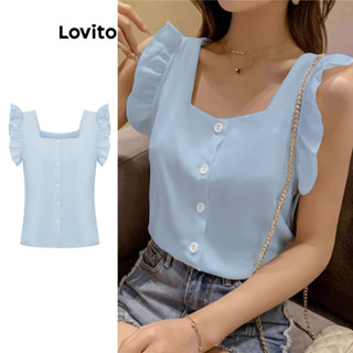Lovito Regata Casual Com Acabamento Em Alface Lisa Para Mulheres L77ED067