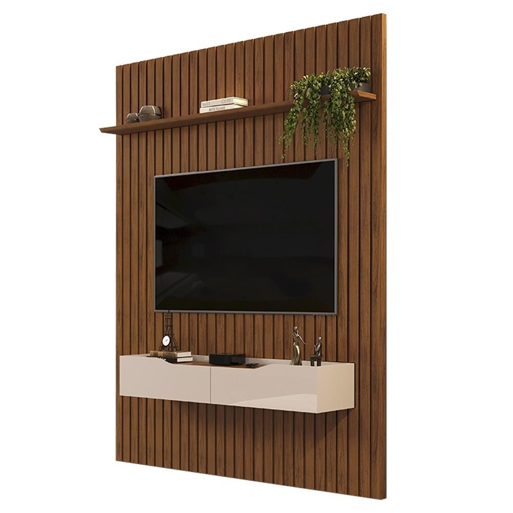Painel para TV 65 Pol Ripado com Bancada Suspensa 183x240cm Pratisk D04 Freijó/Off White - Mpozenato em Oferta na Shopee