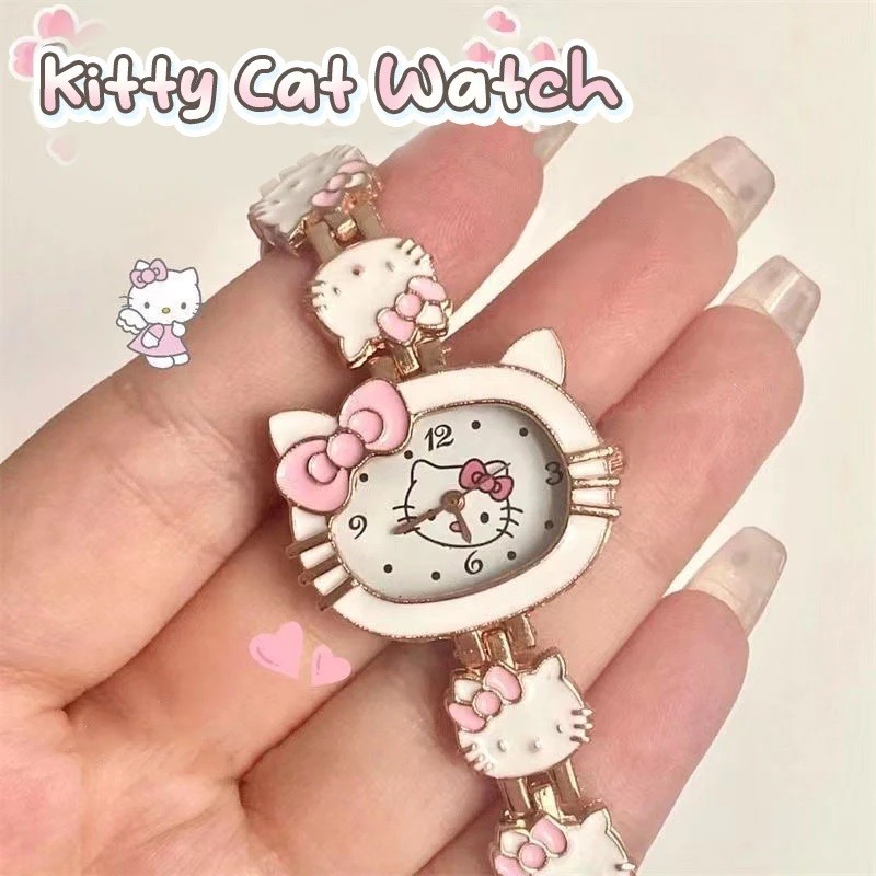 Hello Kitty Casual Quartz Watch Women Girls Sweet Bow Cat Relógios Eletrônicos De Quartzo Moda Pulseira Simpleswatch