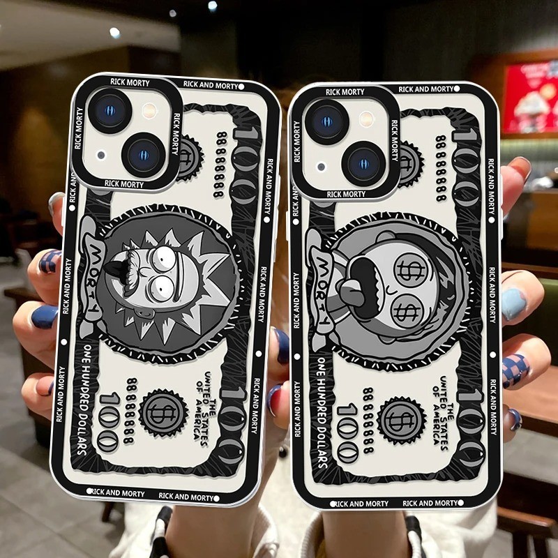 Engraçado Anime Rick Morty Dólar Padrão Capa Para iPhone 16 15 11 13 12 14 Pro Max XS X XR Mini 7 8 14 15 Plus SE 2020 Olhos De Anjo Mole Transparente