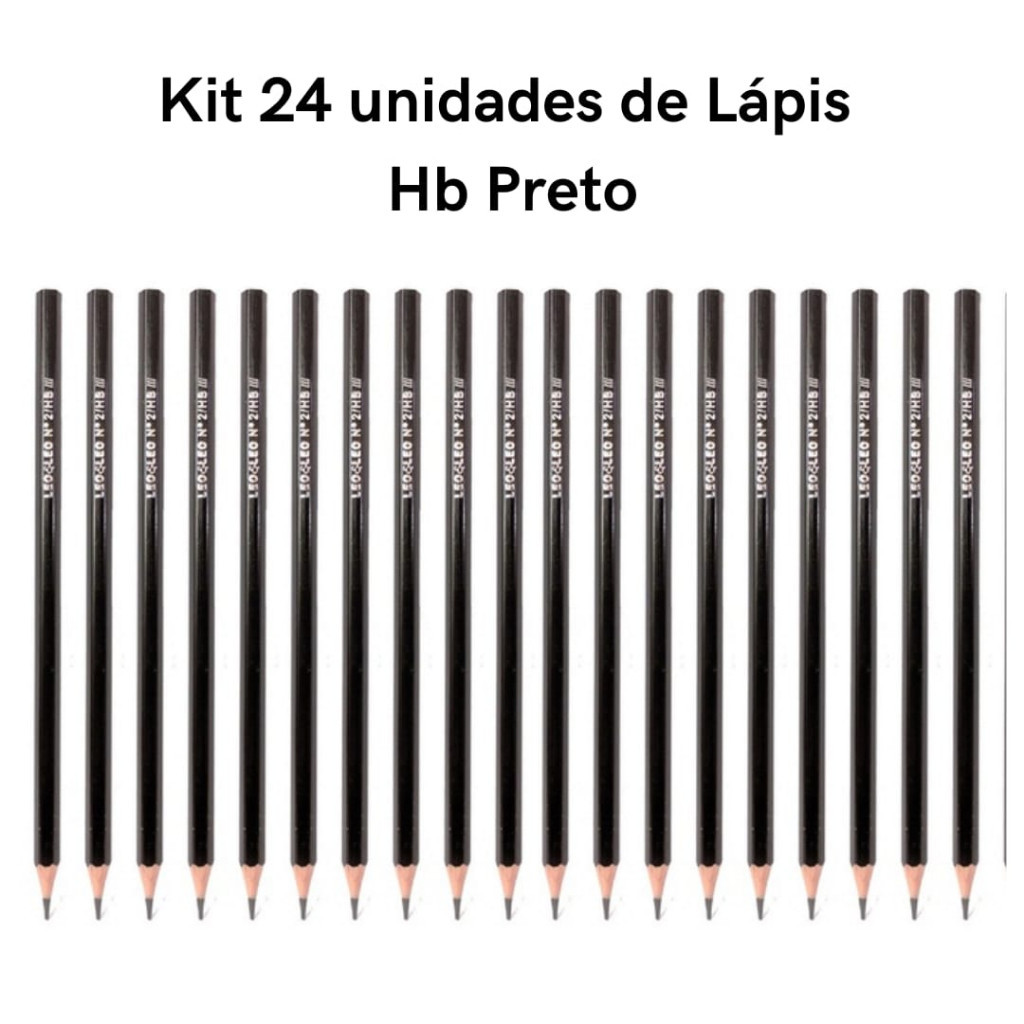 Kit 24 Lápis Preto HB N°2 de Escrever Sextavado Escolar Ponta Resistente Leo&Leo
