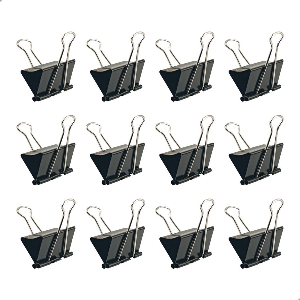 Kit 12 Clips Borboleta Prendedor De Papel 15mm Preto