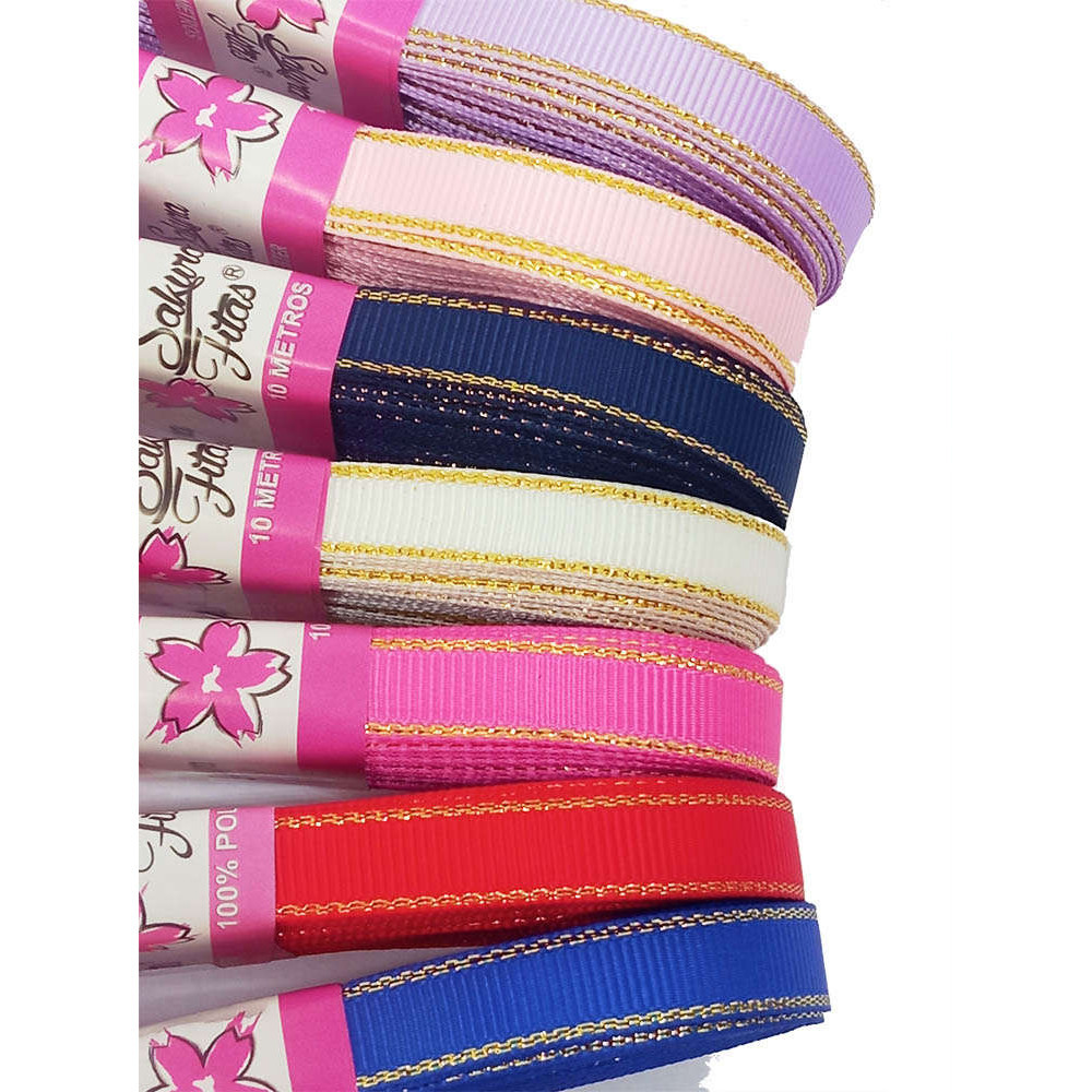 Fita Gorgurão Borda Dourada  Nº2/10mm  x 10m - Escolha a Cor em Oferta na Shopee