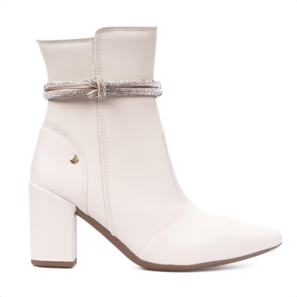 Bota Feminina Domidona Cano Médio De Strass Bico Fino Salto Grosso em Oferta na Shopee