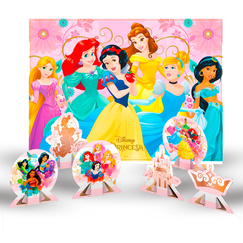 Kit festa  6 Display + Painel TNT  Princesas Disney Decoração em Oferta na Shopee