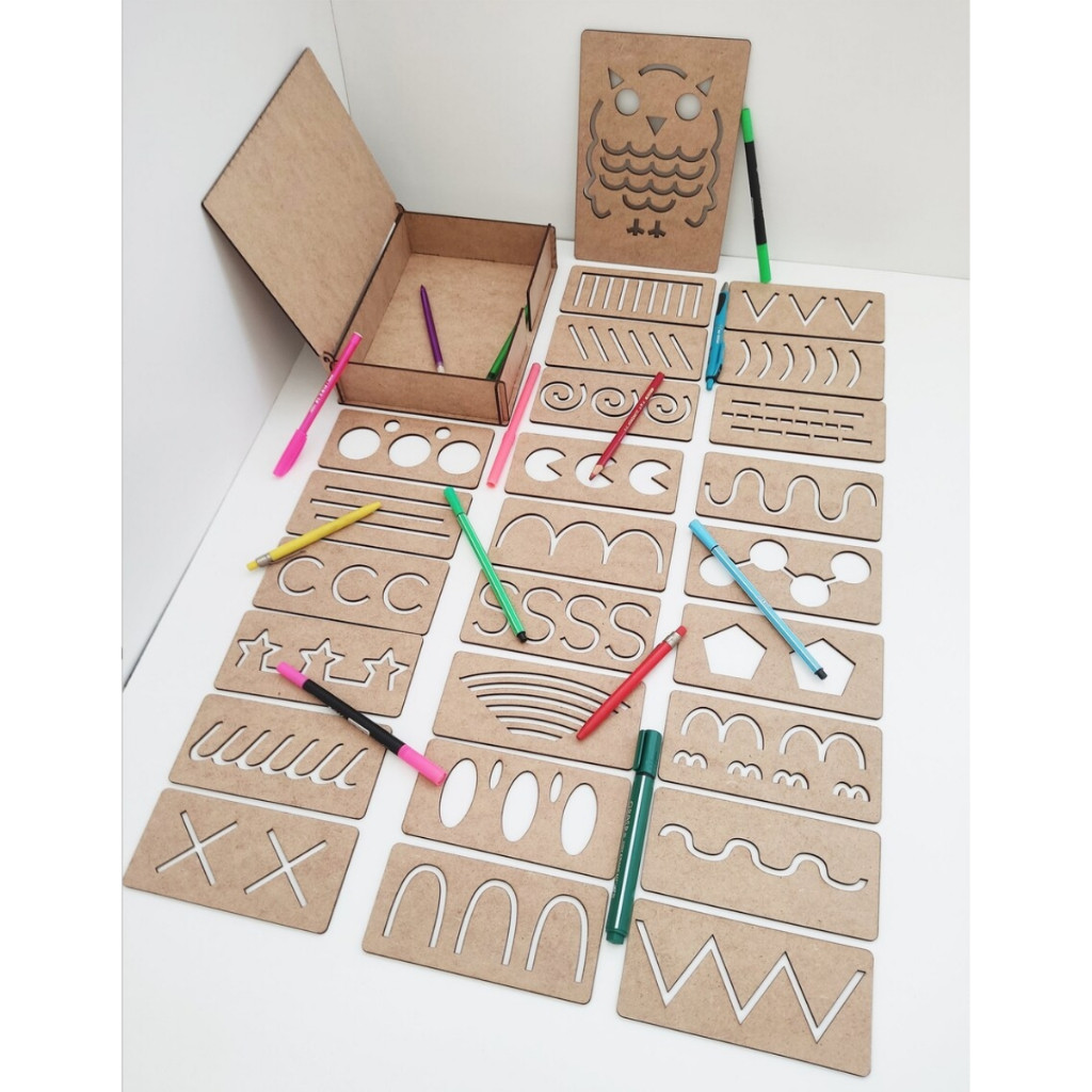 Kit 25 Moldes Placas MDF 3mm Cru Coruja Linhas com Caixa Canetinha Crianças em Oferta na Shopee