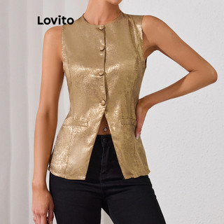 Lovito Blazer elegante com botões lisos e brilhantes para mulheres LBL20730 em Oferta na Shopee
