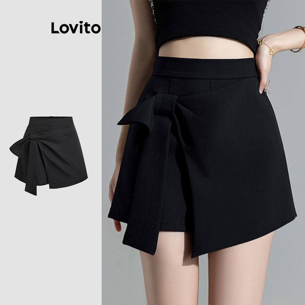 Lovito Shorts Elegantes Primavera E Verão Com Laço Assimétrico Curto Para Mulheres L118ED347 - Women Clothes