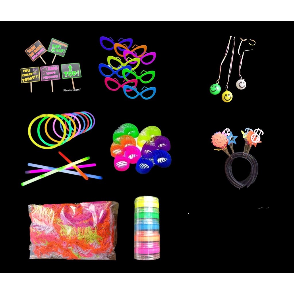 Kit Festa Neon Balada Adereços 155 Itens + Maquiagem Neon