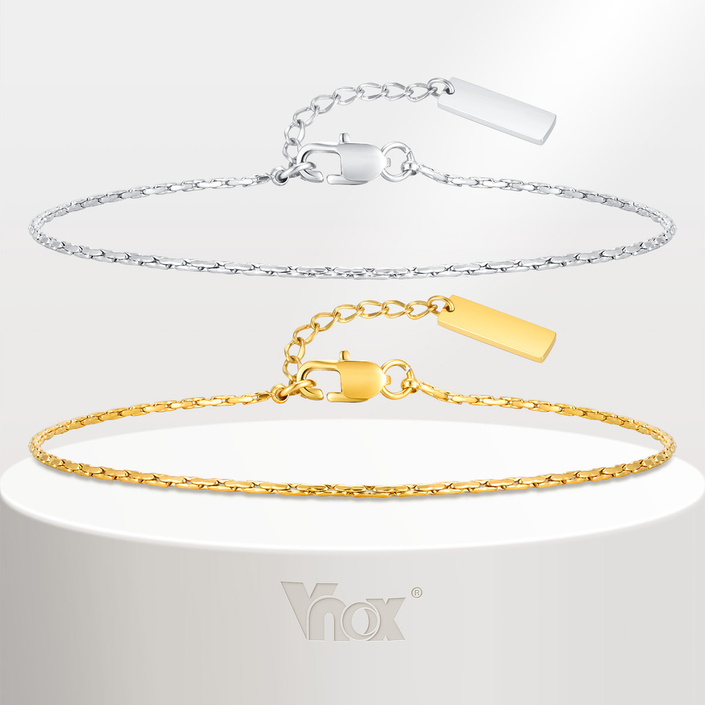 Pulseira De Elo De Corrente Cubana De Aço Inoxidável Vnox Para Homens , Sexy Pequena E Fina Da Moda , Presente De Joia S - Fashion Accessories