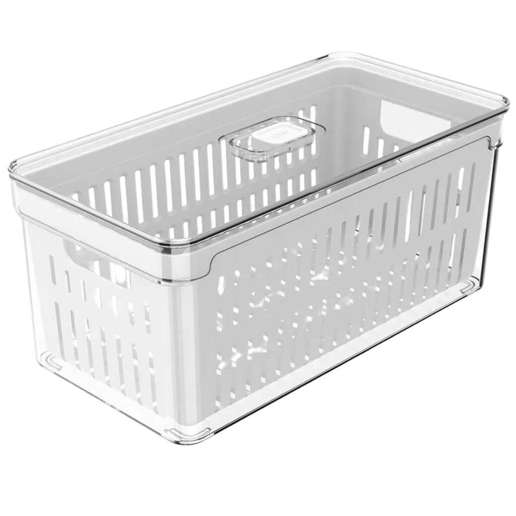 Organizador De Geladeira Em Acrílico Com Cesto E Tampa 5 Litros Clear Fresh OU em Oferta na Shopee