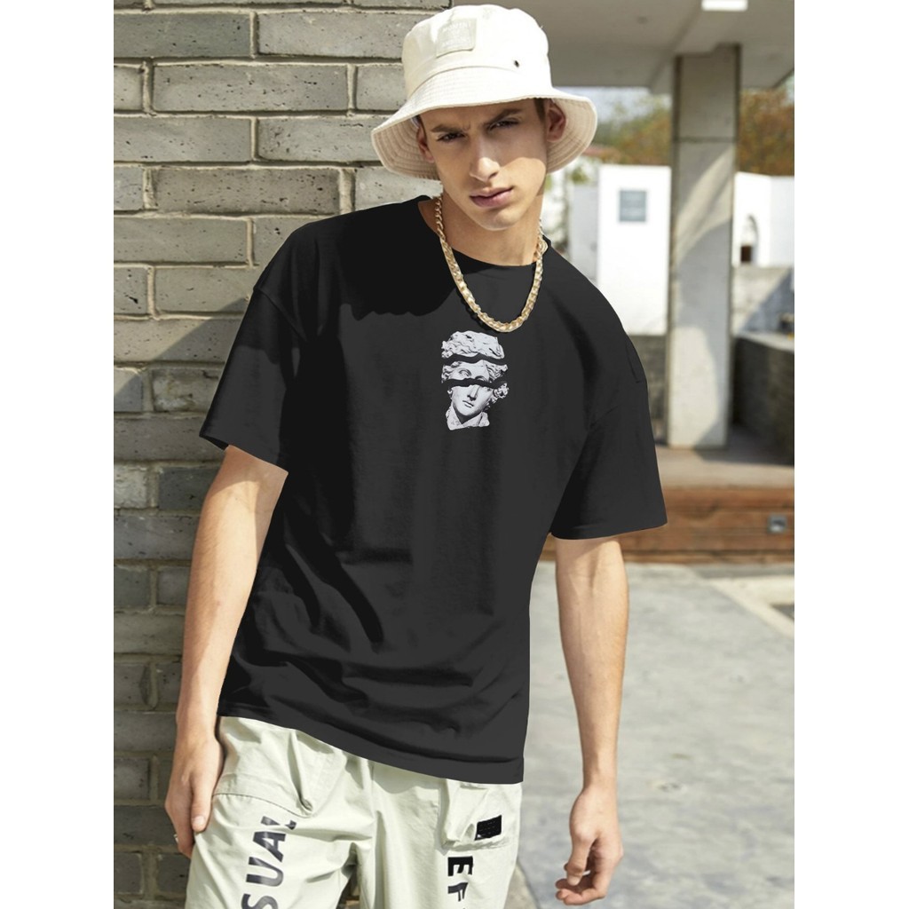 T Shirt Academia Bordada Casual Camisa Camiseta Preta Básica Estampa Arte Escultura Deuses Gregos