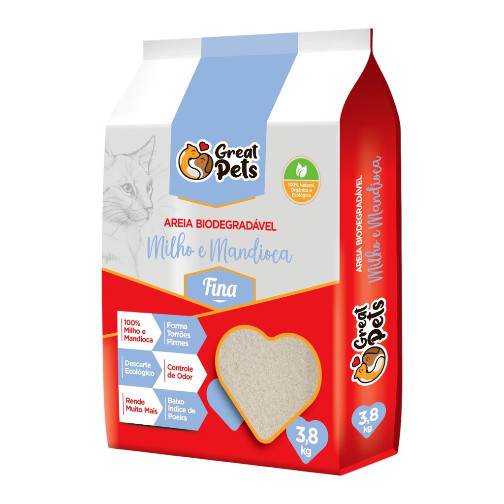 Areia Biodegradável De Milho E Mandioca Fina Great Pets 3,8kg