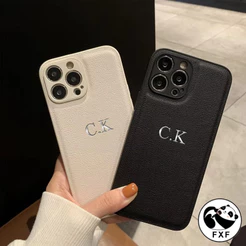 Nome Personalizado Iniciais Letras Capa De Couro Para iPhone 18 17 16 15 14 13 12 11 Pro Max DIY
