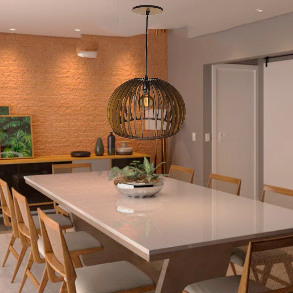 Luminária Lustre Pendente de Teto Madeira Mdf Redondo Achadinhos da Shopee