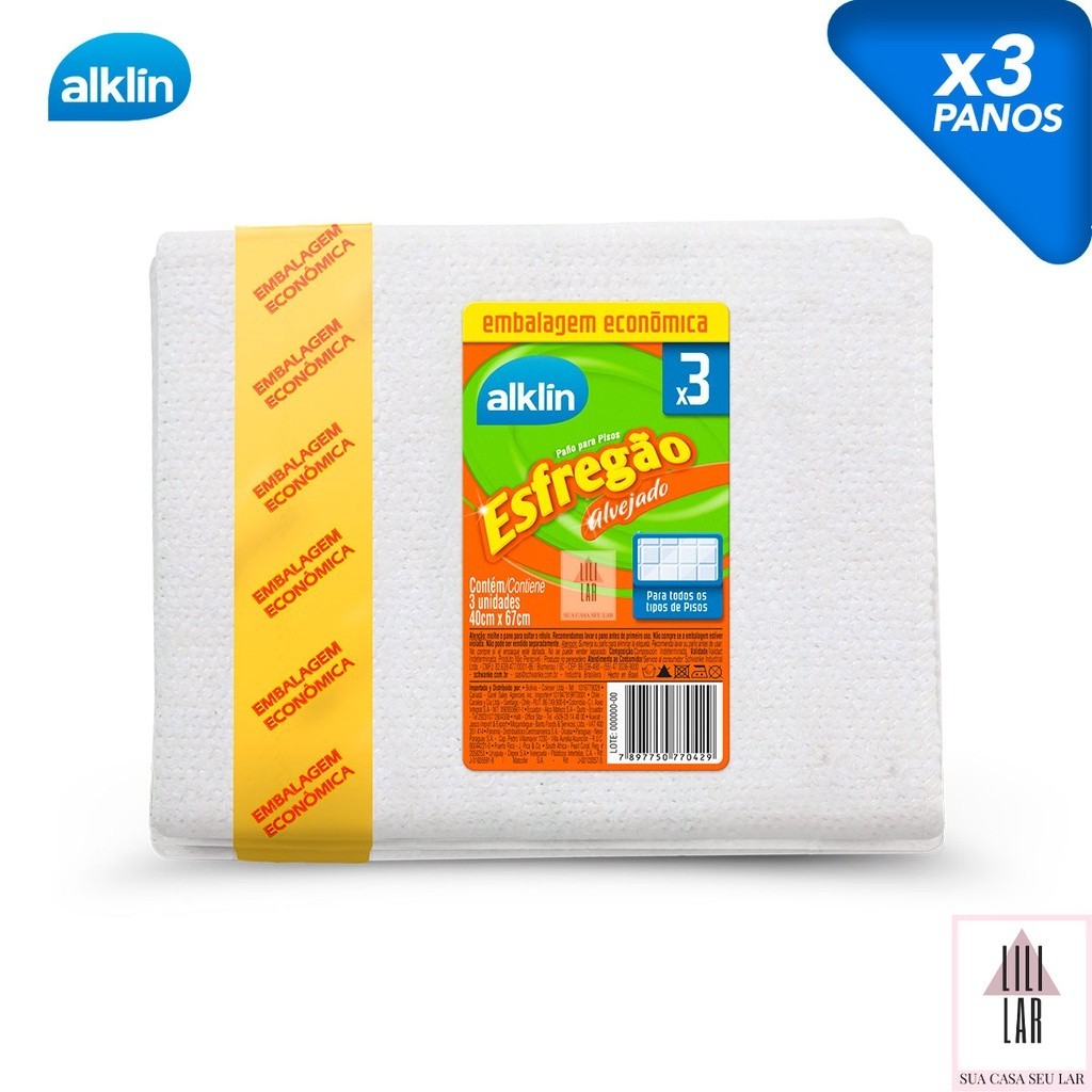 Kit 3 Panos de Chão Esfregão Alvejado Alta Absorção 40x67cm - Alklin em Oferta na Shopee