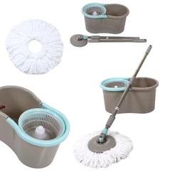 Balde Esfregão Spin Mop Giratorio 360 2 Refis Microfibra Limpeza
