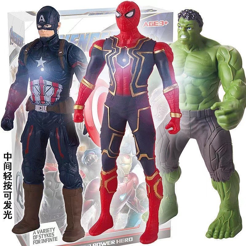17CM Boneca Homem-Aranha Com Luzes Sem Caixa Brinquedos Capitão América De Ferro Hulk Thanos Iluminados Presentes De Festa De Aniversário Para Crianças