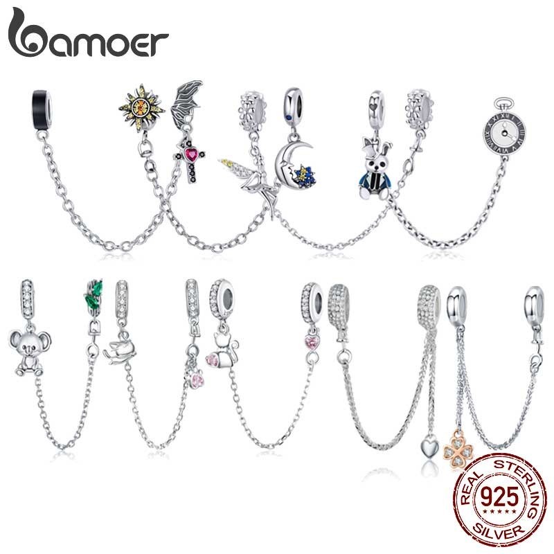 Bamoer 925 Sterling Silve Safety Chain Charms Collection Para Mulheres Pulseira Original De Cobra De Prata Bijuteria Acessórios De Fina em Oferta na Shopee