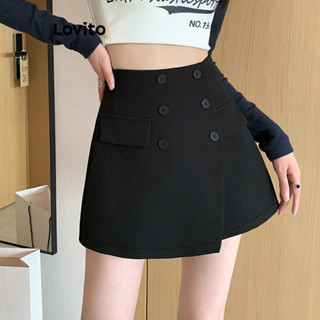 Lovito Saias Casuais Com Zíper Liso Para Mulheres LNE33162 (Cáqui/Cinza/Preto)