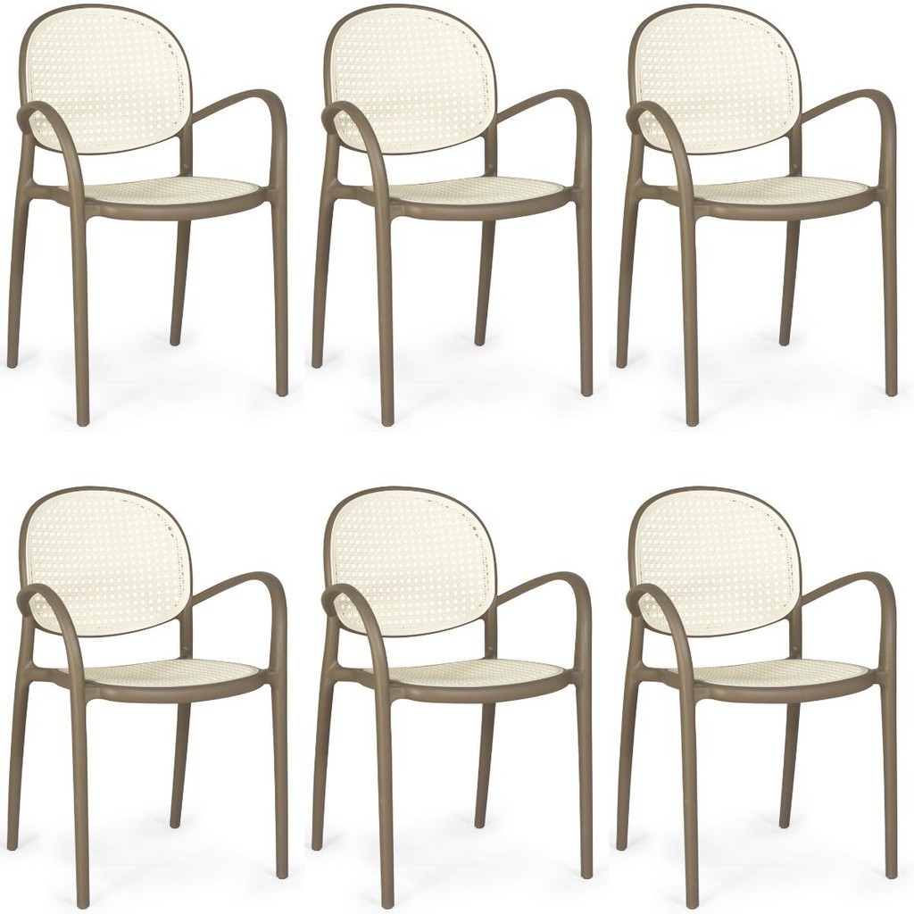 Kit 6 Cadeiras de Jantar Roma com Braço para Sala e Cozinha - Branco/Cinza Escuro em Oferta na Shopee