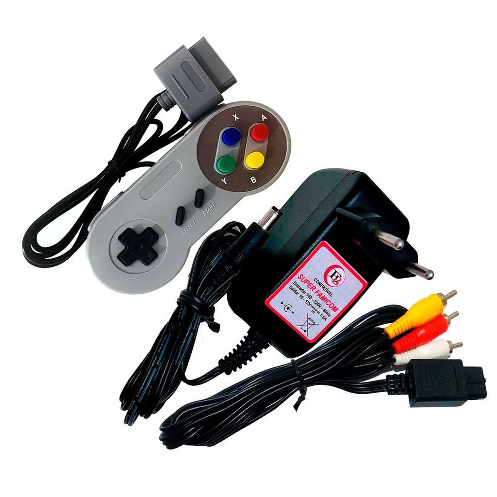 Kit Fonte Bivolt Cabo Av Controle Para Super Famicom Jr.