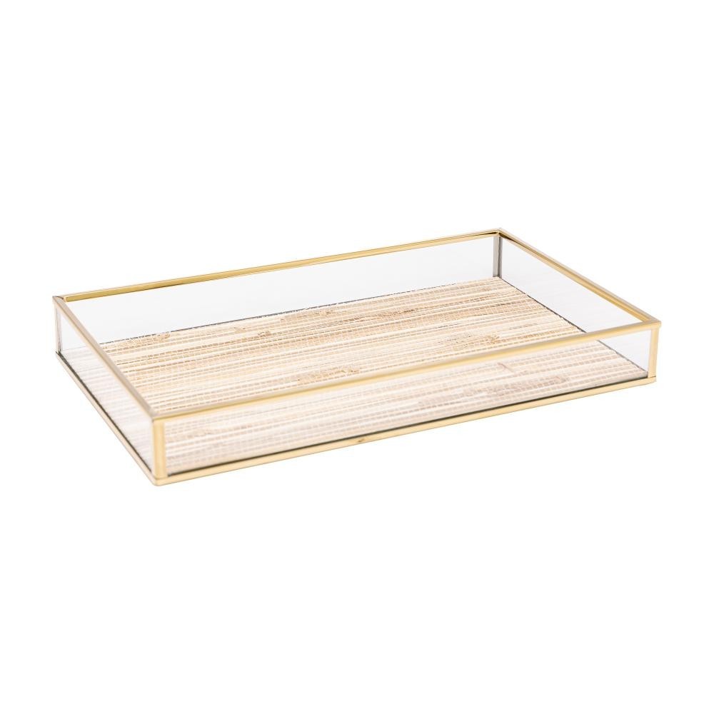 Bandeja Lyor de Metal Dourada com Palha 15cm x 25cm x 3cm - Home & Living