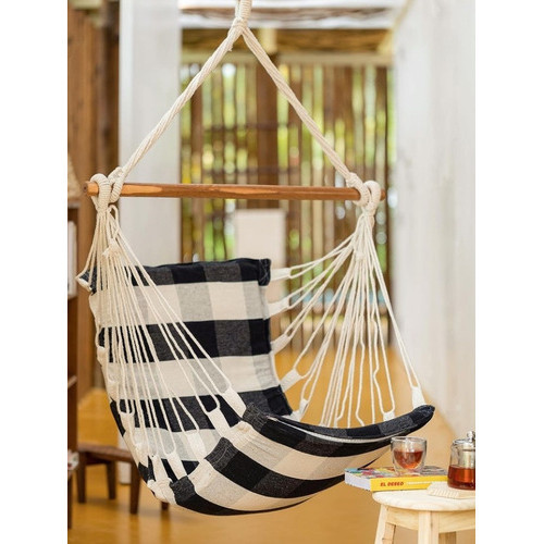 Rede Cadeira Suspensa Balanço Descanso para Varanda Quintal Sacada Decoraçao Sitio Fazendo Casa Chale Listrada Xadrez Quadriculada Preta e Branca Vintage Ideia Presente Mae Esposa Madrasta Sogra Mulher Avo Tia Madrinha