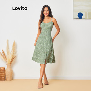 Lovito Vestido de Camadas com Botões Frontais e Estampa Floral Boho para Mulheres LBL08175