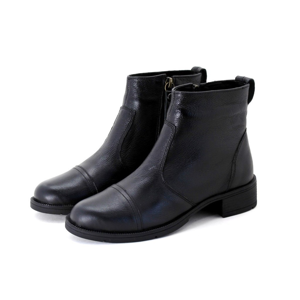 Bota Coturno Feminina Vintage Sola Baixa Rasteira Cano Curto Em Couro Lirom