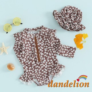 6 Meses-3 Anos Fato De Banho Baby Girls Round Neck Flower Impressão Long Sleeve Zipper + Swim Cap Beach Wear em Oferta na Shopee