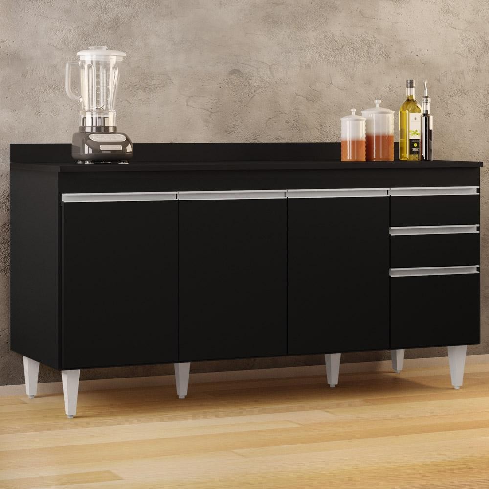 Balcão Gabinete para Pia com Tampo 160cm Arkansas Preto - Lumil em Oferta na Shopee