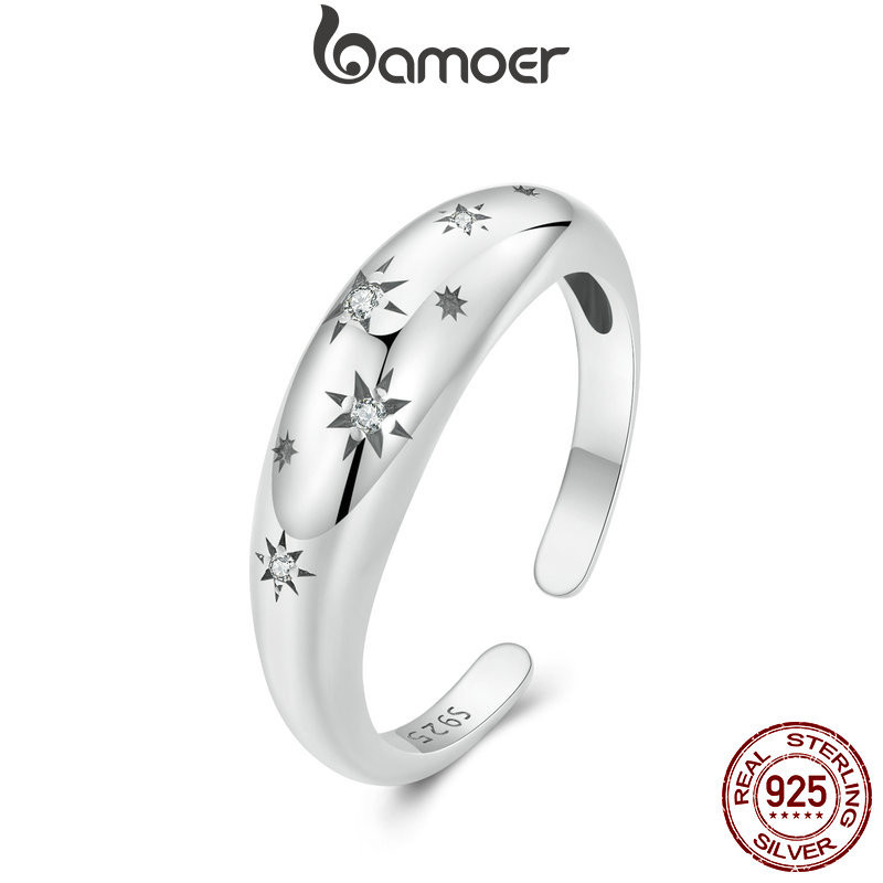 Bamoer 925 Sterling Sliver Ring Anel Aberto Estrelado Jóias De Moda Requintadas Presentes Para Mulheres em Oferta na Shopee