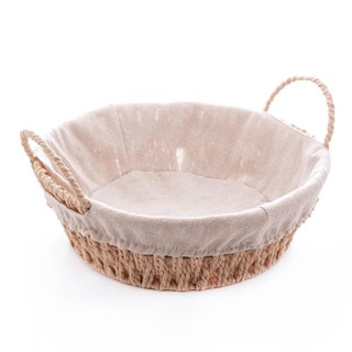 Cesta Redonda com Alça e Forro Tecido Bege Organizadora Decoração 27cm - Wolff