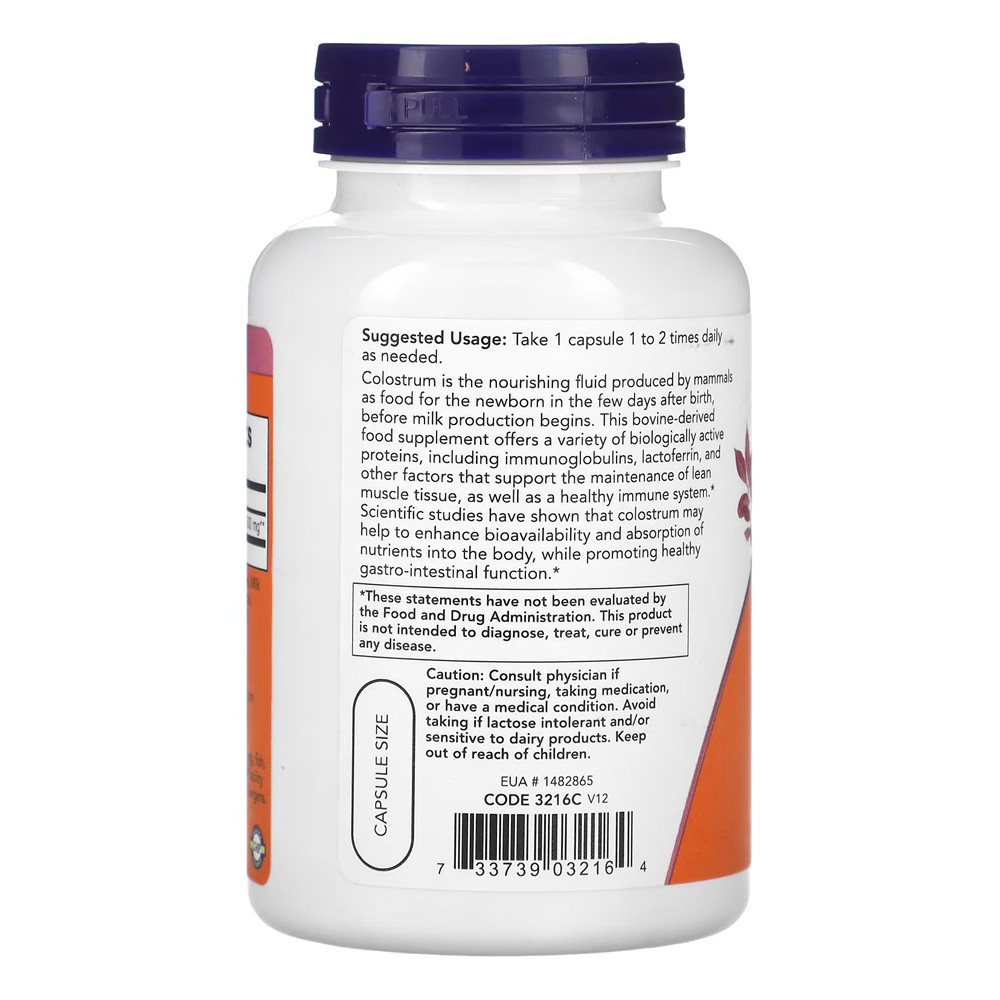 Detalhes do Colostro 500mg Now Foods 120 Veg Caps Produto Importado