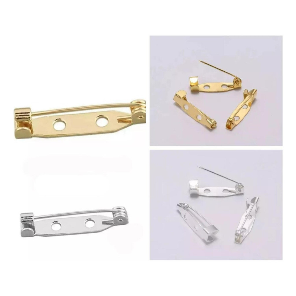 Base Para Broche -50 Pcs Prata+50 Pcs Dourado- 25mm
