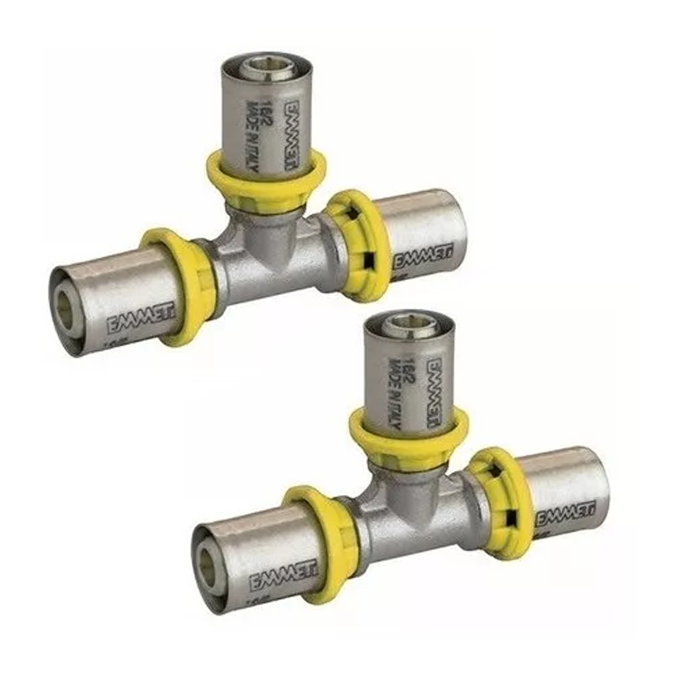 Kit 2 Tê Conexâo Tee Para Tubo Pex Gás - Prensar - Emmeti 16 Mm
