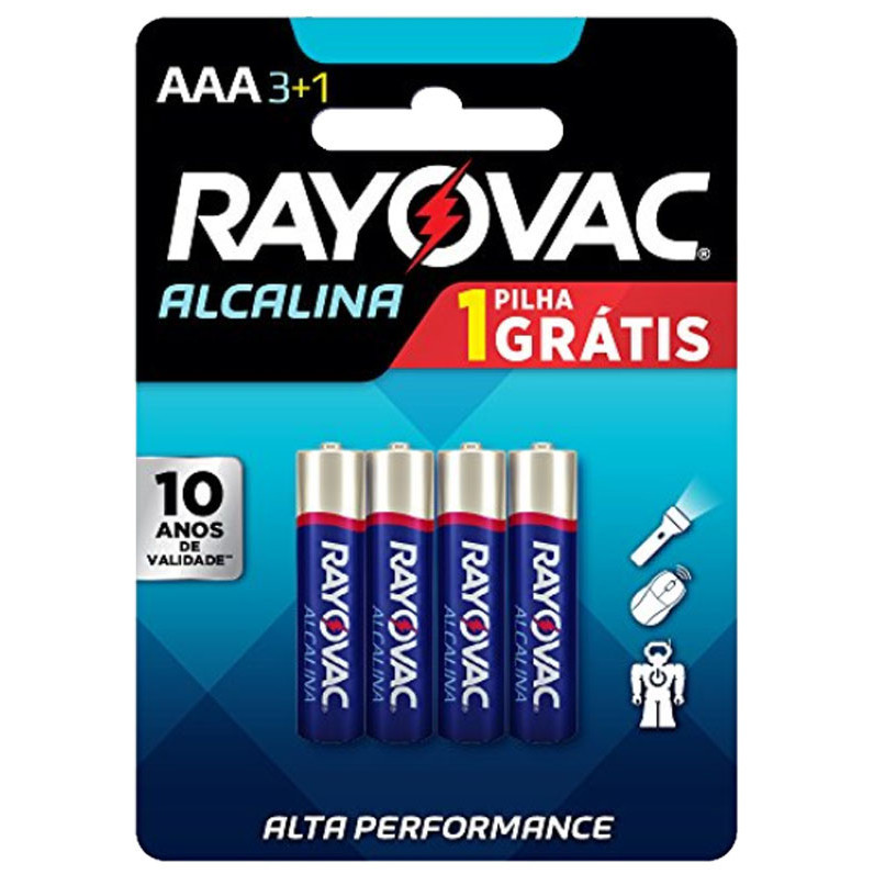 Pilha AAA Alcalina Leve 4 Pague 3 20324 Rayovac - 4UN