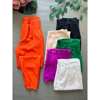 Calça alfaiataria com botao na barra fashion moda feminina em Oferta na Shopee