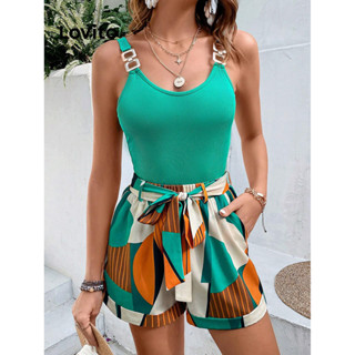 Lovito Elegante Conjunto Feminino Geométrico de Shorts LBL08440