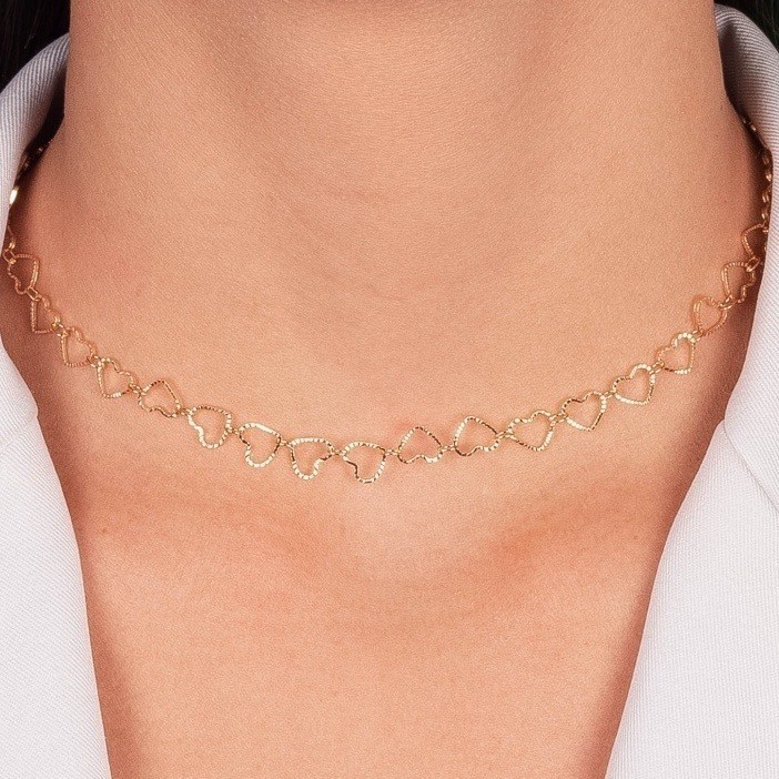 Colar Choker coração amor Folheado A prata 925 aouro 18k