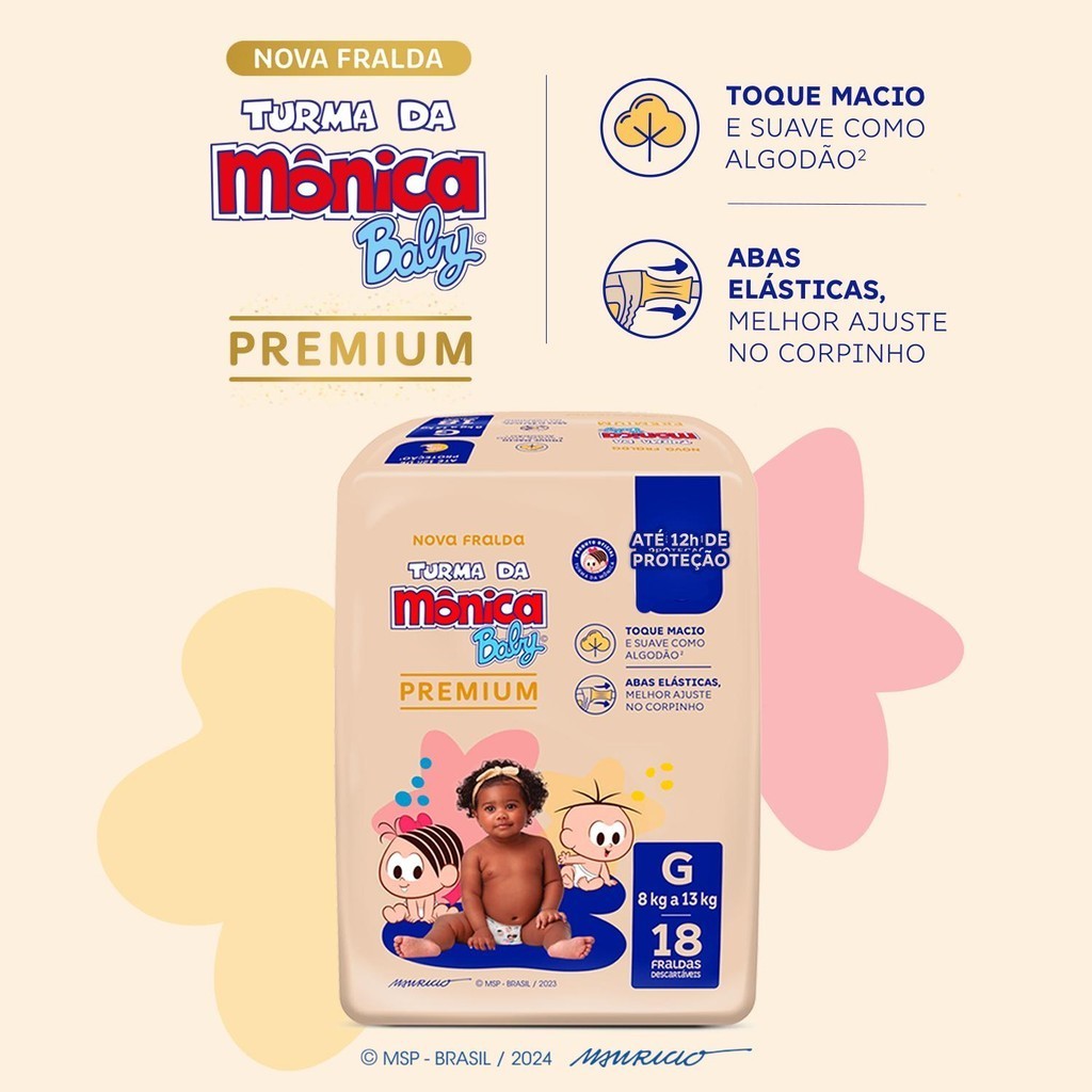 Detalhes do Fralda Turma da Mônica Baby Premium Jumbo G com 18un