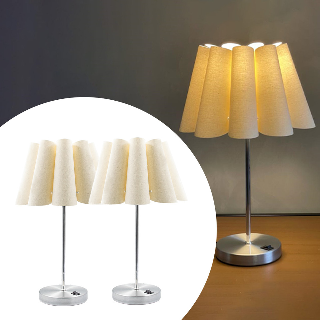 Imagem Kit 2 Abajur Luminária de Mesa Redondo Pétala com Interruptor Com Cúpula Bege Decoração Sala, Quarto Casa Escritório