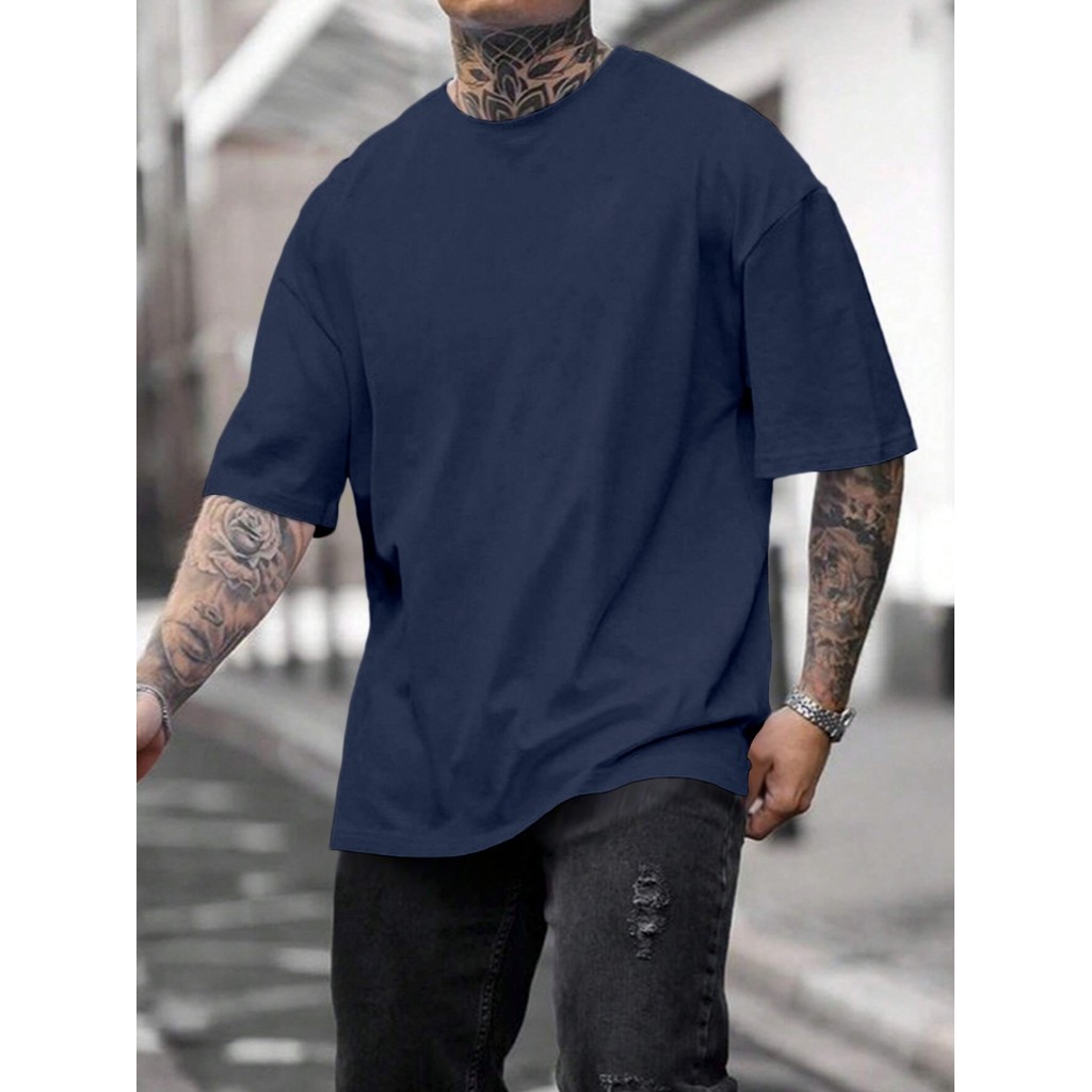 Camiseta Larga Confortável Azul Marinho Oversized Esportiva Lisa Unissex T Shirt Plus Size