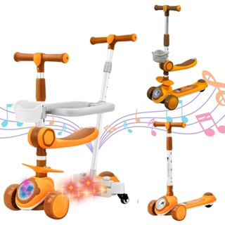 Patinete Infantil 3 em 1 Com Cesto Luzes Som Empurrador Amarelo Importway em Oferta na Shopee