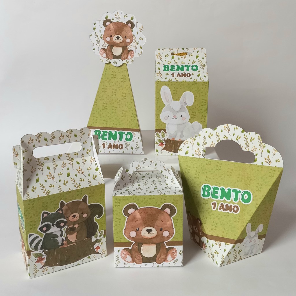 Lembrancinhas Bosque Encantado Tema de Aniversário Pegue e Monte Verde Caixinhas Personalizadas kit festa infantil