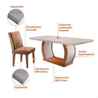 Conjunto de Mesa de Jantar com 6 Cadeiras Estofadas Maia Animalle Off White e Chocolate em Oferta na Shopee