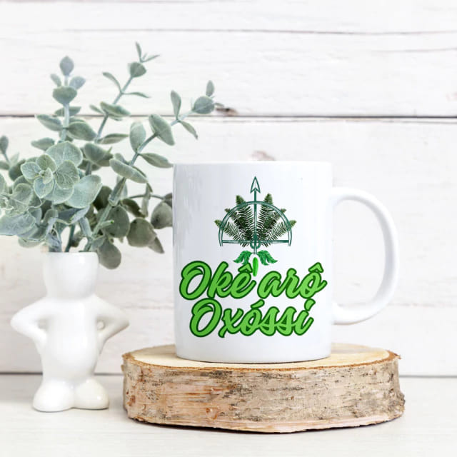 Caneca Porcelana Umbanda - Saudação  Oxóssi - Umbanda / Candomblé